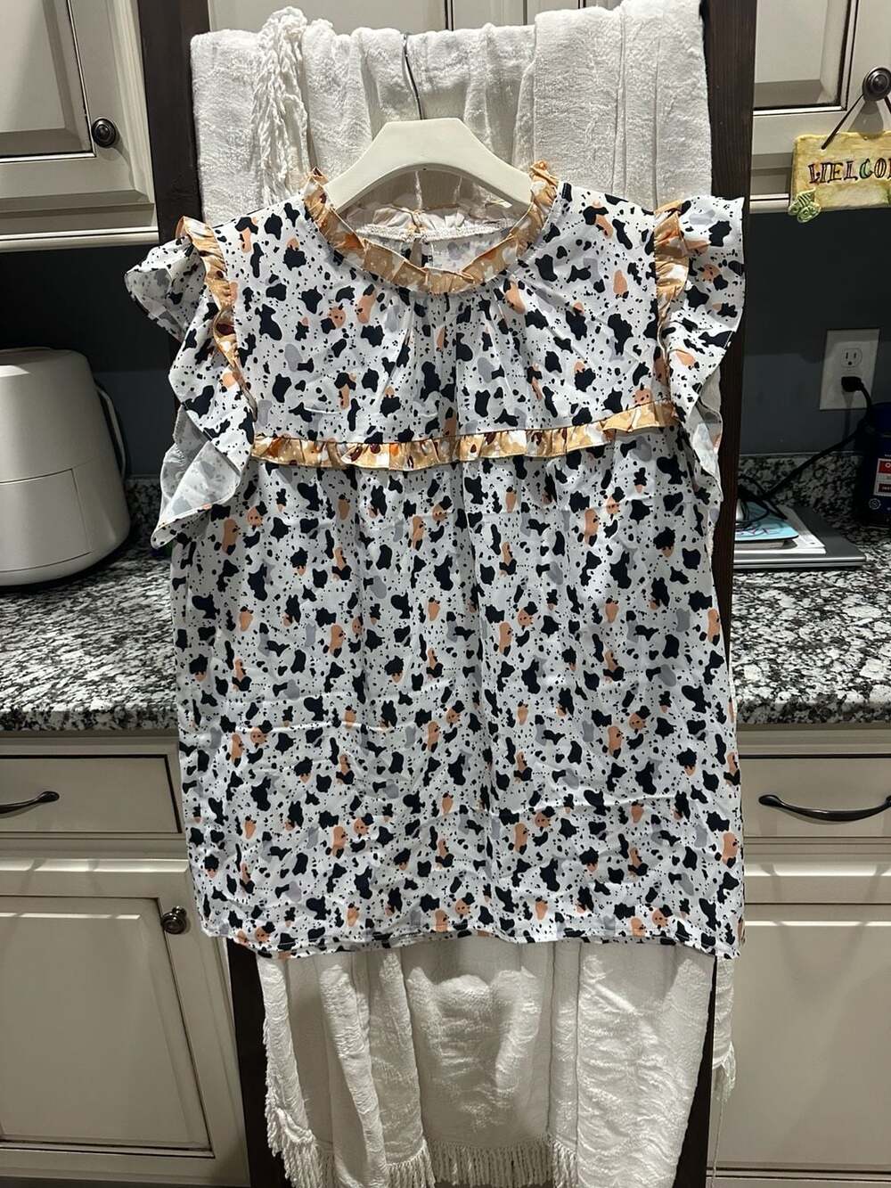 White Frilly Trim Leopard Animal Spots Blouse